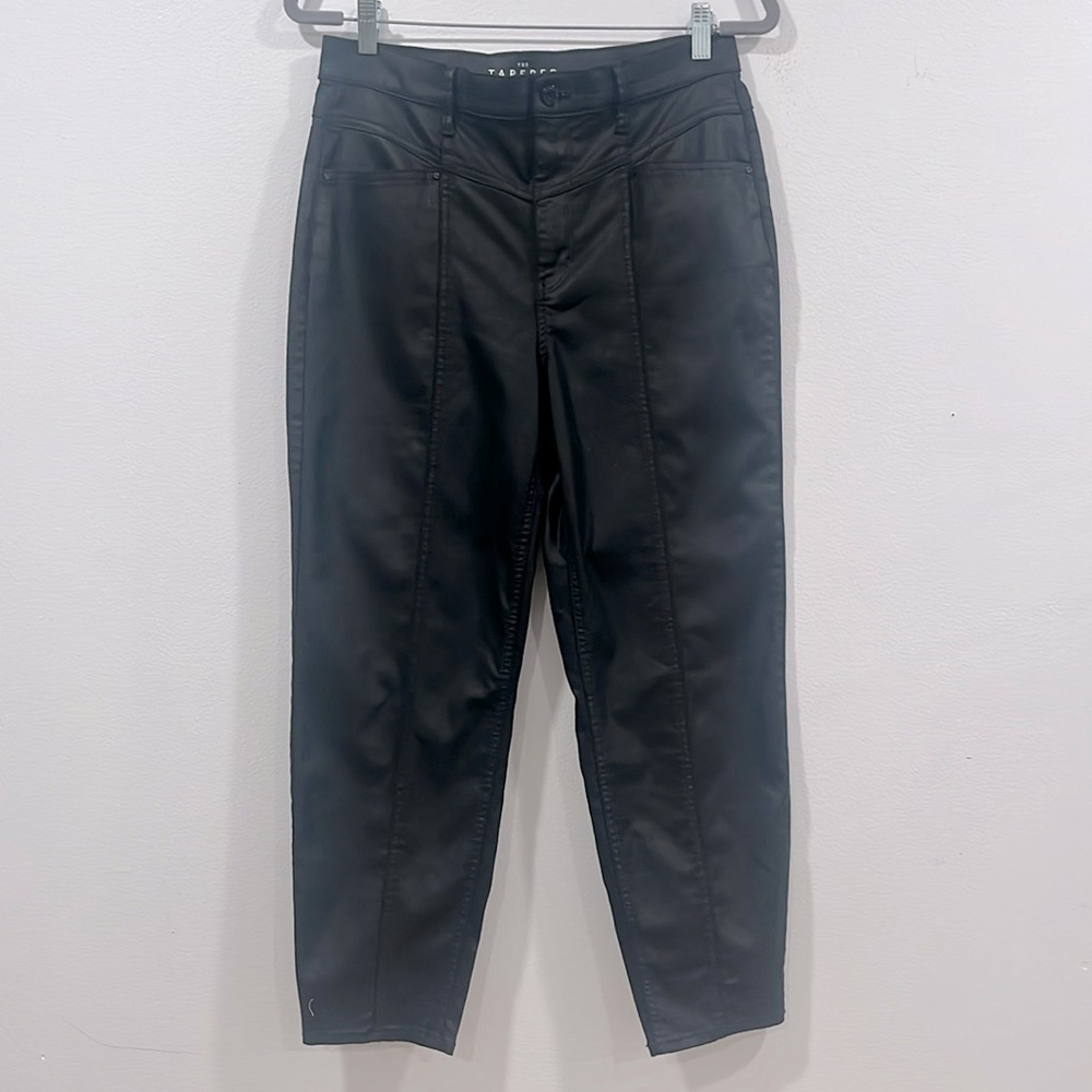 White House Black Market The Tapered Black Waxed Stretchy Pants, Size 8